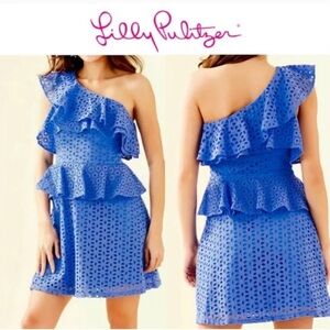 Lilly Pulitzer Josey Dress Coastal Blue Flower Petal Eyelet- Size 8. New